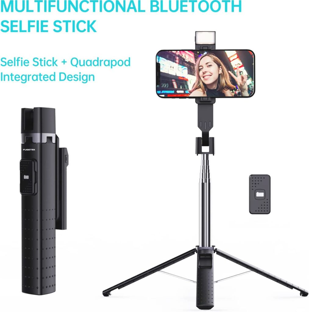 Fugetek 40” Lighted Selfie Stick Tripod Quadrapod with Wireless ...
